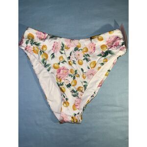 NWT Victoria's Secret High-Waisted Swim Bottoms White with Florals and Lemons
